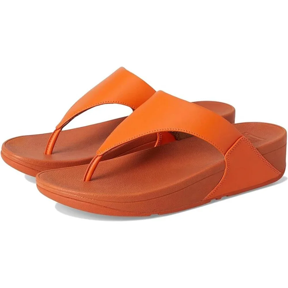Women's Flip-Flop Thong Sandals Orange Leather Classic Comfort Slip On Shoes - Picture 9 of 9